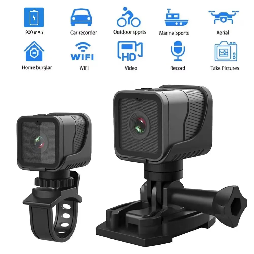 NNEOBA Portable WiFi Waterproof Sports Mini Camera (1080P HD)