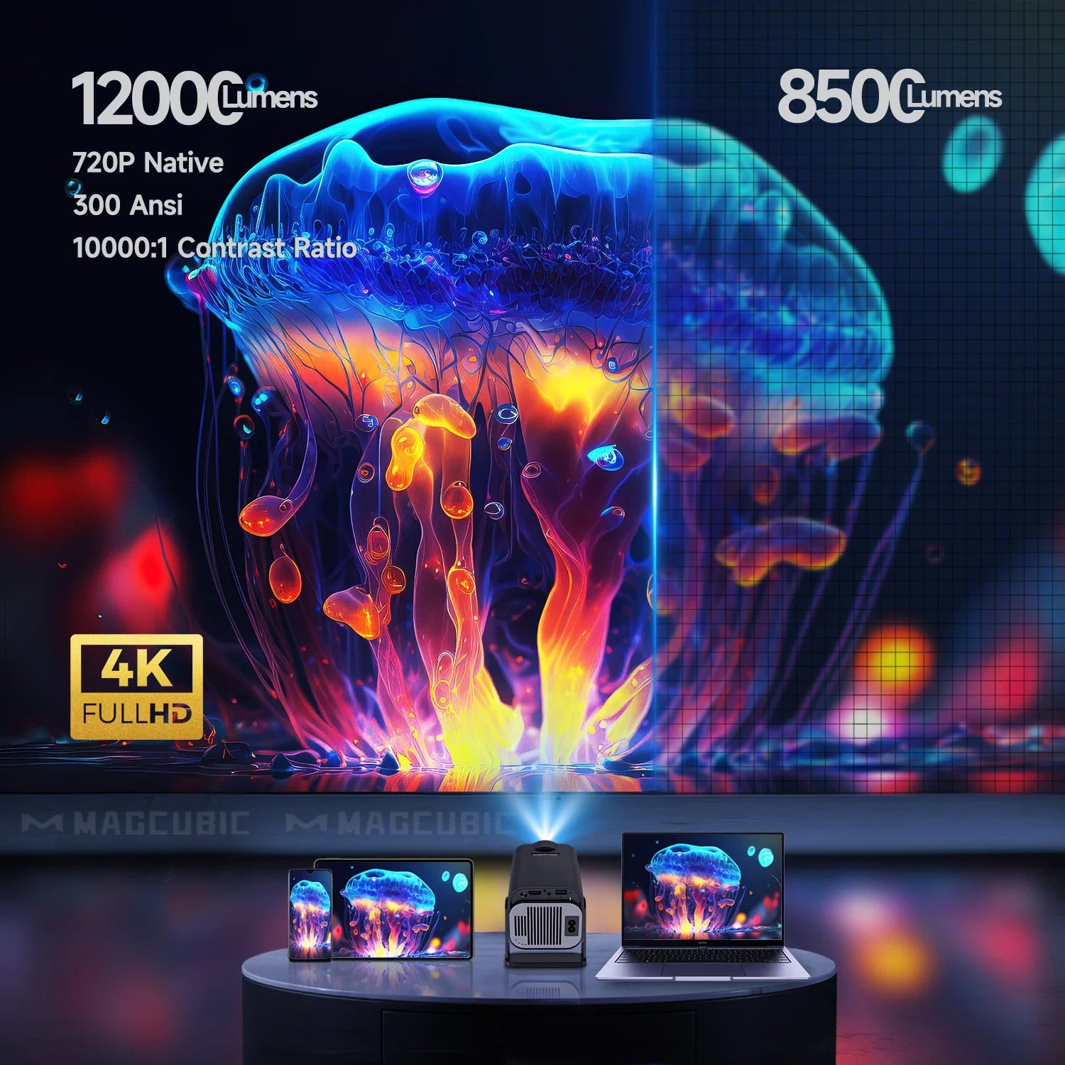 NNEOBA Smart 720P HD Projector Black