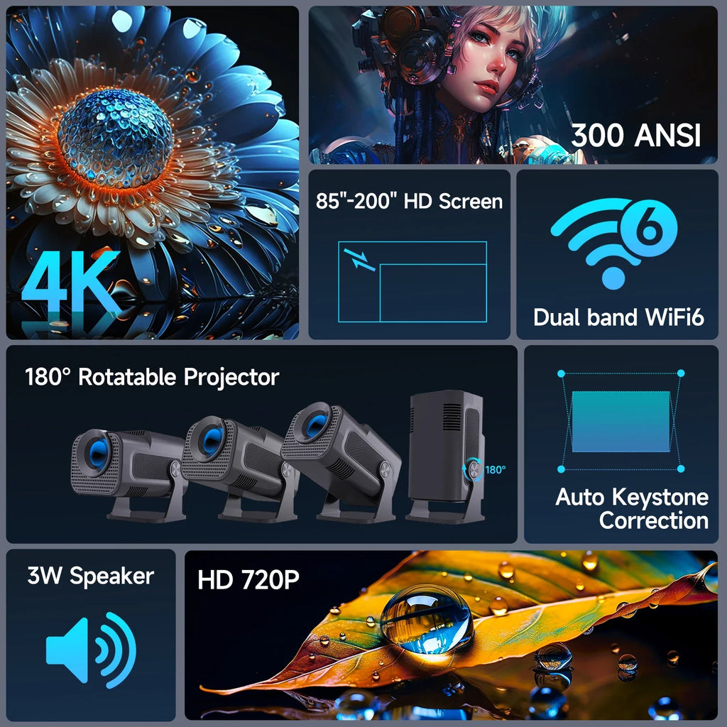 NNEOBA Smart 720P HD Projector Black